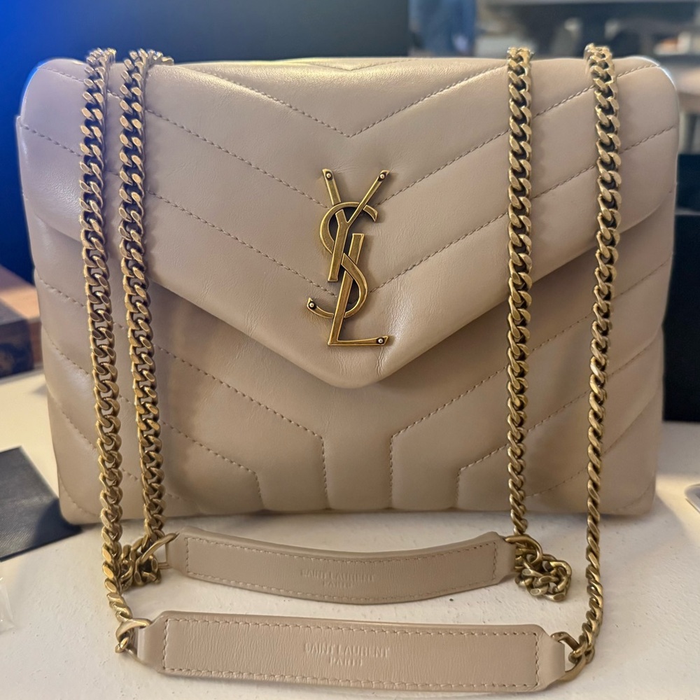 YSL Saint Laurent Small Loulou in Dark Beige Quilted Leather